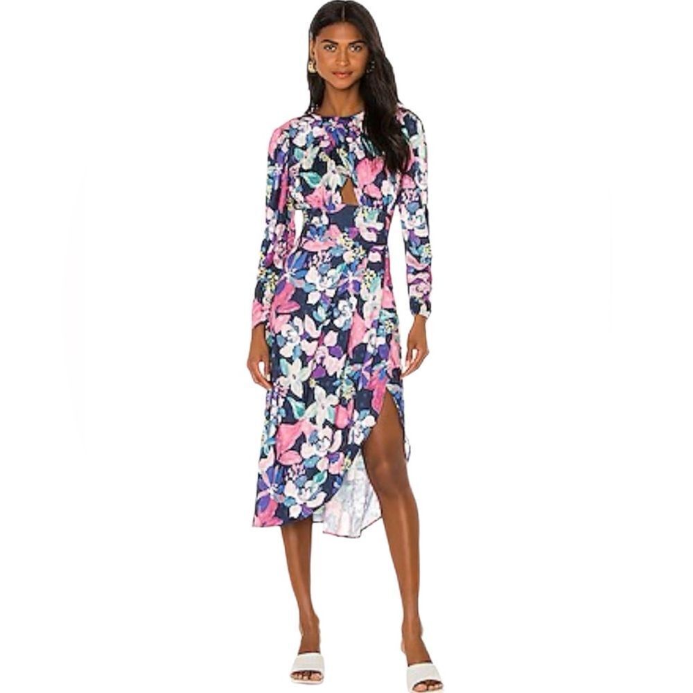 New For Love & Lemons Floral Victoria Midi Dress in Navy